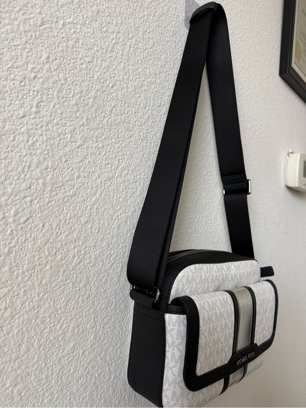 Michael Kors White Logo Crossbody with Black Trim and Silver Accent - Picture 3 of 9